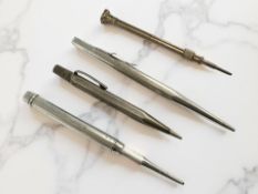 Three silver pencils, one by Sampson Mordan & Co,