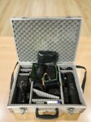 An aluminium camera case containing a Soligor F=500mm lens, Carl Zeiss F=135mm lens,