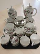 A collection of Wedgwood tea china in various patterns, a Spode blue colonel tea cup trio,