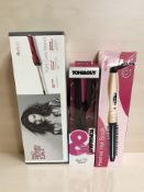 A Babyliss Tight Curls Wand, a Toni & Guy Style Fix Waver, and a Vivadia heated hot brush.