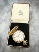 A gold plated full hunter pocket watch signed Suprex, J J Grant,