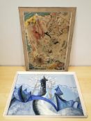 20th century school : abstract landscape with tower, watercolour,