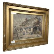 George Stratten Ferrier (1852-1912) : Figure by a thatched cottage, watercolour, 39 cm x 29 cm.