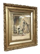 Attributed to Robert Jobling (1841 - 1923) : Figures in a doorway, watercolour, 19.