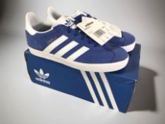 A pair of Adidas child's Gazelle trainers, blue / white, UK 3.