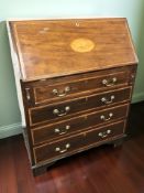 A 19th century inlaid mahogany fall front bureau, 77 cm x 40 cm x 100 cm.