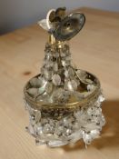 A vintage pendant light fitting with glass lustres, diameter 20 cm.