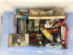 A group of die cast models including Matchbox, W Britain, Dinky, etc.