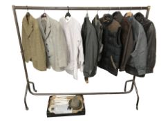 A group of gent's clothing including tweed blazers, a Carlo Santini black leather jacket,