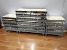 A contemporary mirrored six drawer bedroom chest, 91 cm x 41 cm x 89 cm,