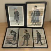 Five Vanity Fair spy prints, largest 34 cm x 22 cm.