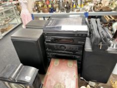 A JVC hi-fi system and pair of speakers, and a further pair of Pioneer speakers.