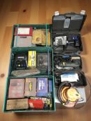 A large quantity of tools and hardware, power tools including drill, angle grinder, floor buffer,