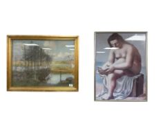 Danish School : Marshland, colour chalks, 64 cm x 47 cm,