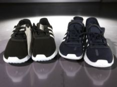 Two pairs of Adidas child's trainers, black / navy, both UK size 2.