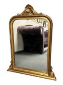 A 19th century style gilded over mantel mirror, 110 cm x 91 cm.