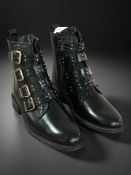 A pair of Carvela black / comb croc-print black leather ankle boots, size 38.