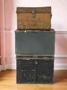 Three various metal tins / trunks, largest 61 cm wide.