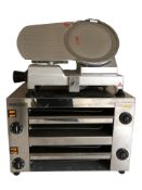 A Maistrowave commercial grill and a slicer.