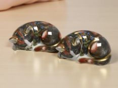 Two Royal Crown Derby catnip kitten paperweights, both with gold stoppers.