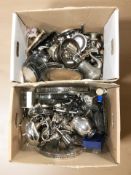 A large quantity of EPNS items including tea wares, serving trays, baskets, napkin rings,