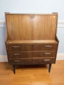 A 1970's teak fall front bureau, 85 cm x 45 cm x 113 cm.