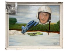 G N E Luff : A depiction of Donald Campbell's bluebird on Coniston water, oil on board,