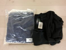 An Emporio Armani navy blue sweatshirt size M, and an Huf black hoodie size L.