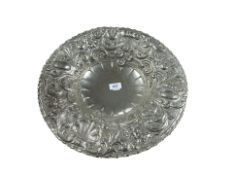 A large embossed silver plated fruit bowl, diameter 41 cm.