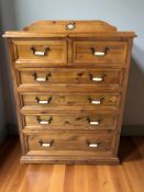 A modern pine six drawer chest, 96 cm x 44 cm x 126 cm.