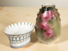 Wilkinson Limited Rozane vase and a Limoges porcelain planter, width 17 cm,
