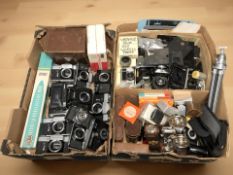 Assorted Soviet and other camera bodies including Zenit, Canon, various related accessories, etc.