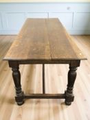 A 20th century oak refectory dining table, 199 cm x 82 cm x 77 cm.