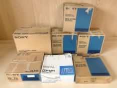 A group of boxed Sony electricals including stereo FM/AM tuner, integrated stereo amplifier,