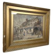 George Stratten Ferrier (1852-1912) : Figure by a thatched cottage, watercolour, 39 cm x 29 cm.