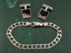 A pair of silver and Blue John cuff links,