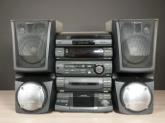 A Sony hi/fi system and a pair of super woofer speakers