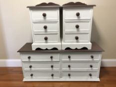 A reproduction painted pine six drawer low chest, 132 cm x 42 cm x 63 cm,