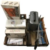 A group of bathroom mixer taps, pointing and grouting gun, heater, hand tools,