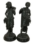 A large pair of Victorian painted metal figures of a lady and gentleman, height 55 cm.