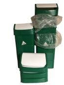 A group of plastic bins.