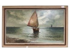 ** Mancini (20'th Century Continental School) : Fishing Boats in Calm Waters, oil on canvas,