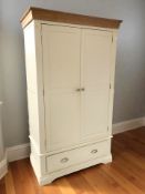 A modern oak and painted MDF double door wardrobe, 112 cm x 59 cm x 193 cm.