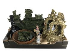 An oriental carved hardstone model of a ship (as found),