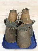 A group of Victorian copper coffee pots