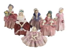 Six Royal Doulton figurines comprising 'Bo Peep', 'Cissie', 'Tinkle Bell', 'Dinky Doo', 'Peggy',
