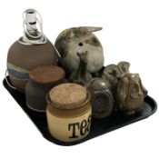 A group of studio pottery wares including money boxes, a T. G.