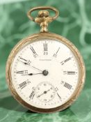 A gold plated Waltham USA railway open face pocket watch, movement numbered 17,774,