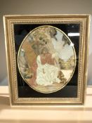 A George III ecclesiastical silk work embroidery, in gilt frame, 30 cm x 25 cm.