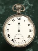 An Omega silver open face pocket watch, hallmarked Birmingham 1920, 50mm,